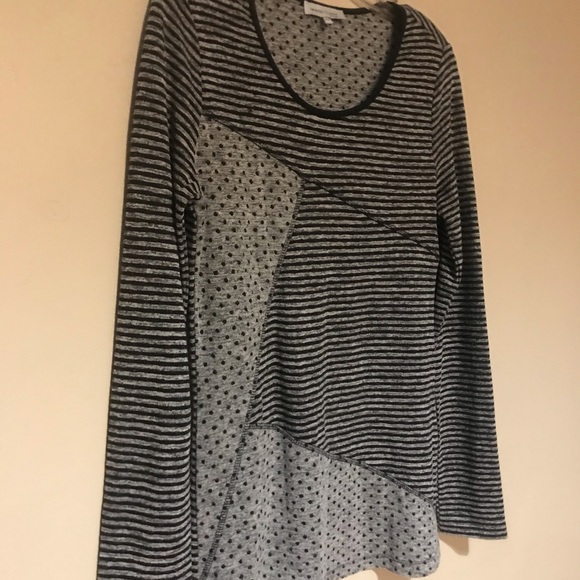 VINTAGE MARIE CLAIRE BLACK/GREY STRIPED / POLKA DOTS L/S TOP - Picture 2 of 7